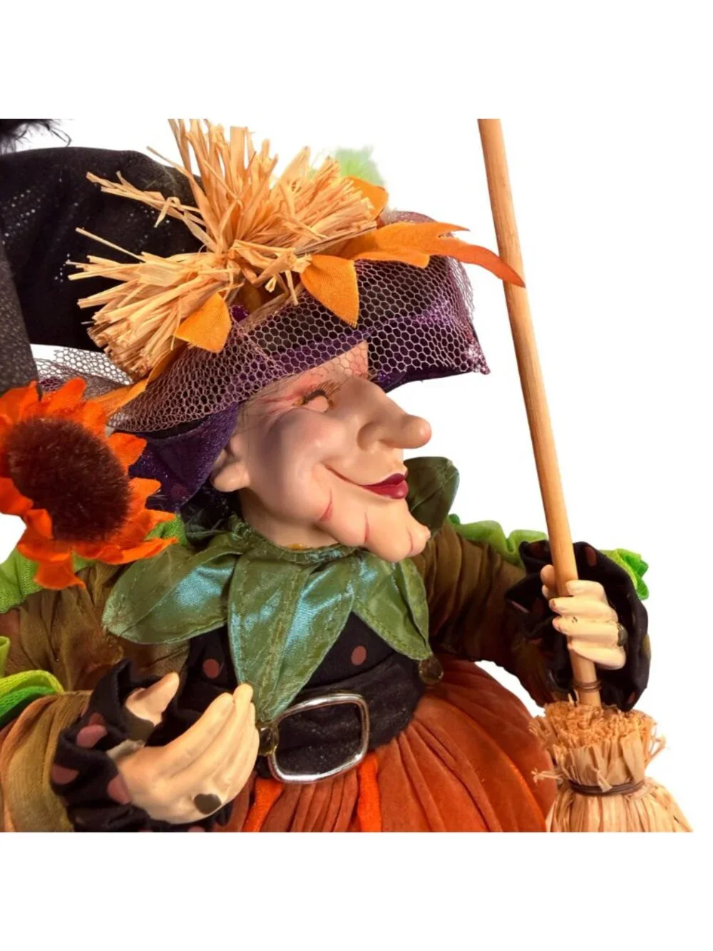 Rare find! Whimsical Halloween Pumpkin Witch Shelf Sitter Doll | Long Striped Le